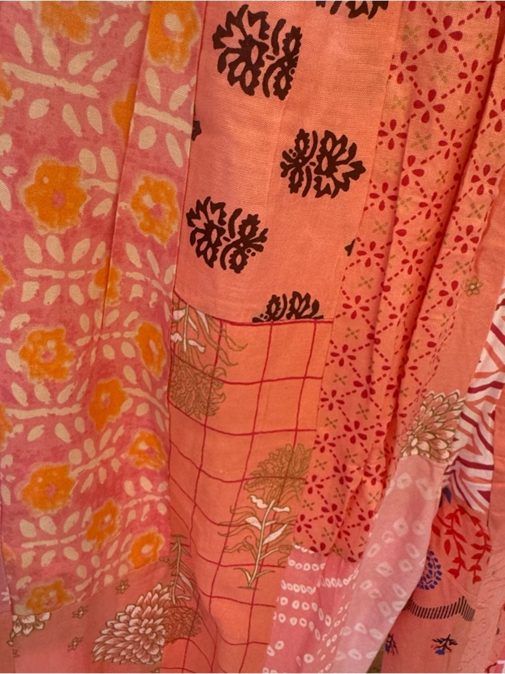 Boho Patchwork Drawstring Pants - Coral Pink Size S/M - Picture 5 of 5